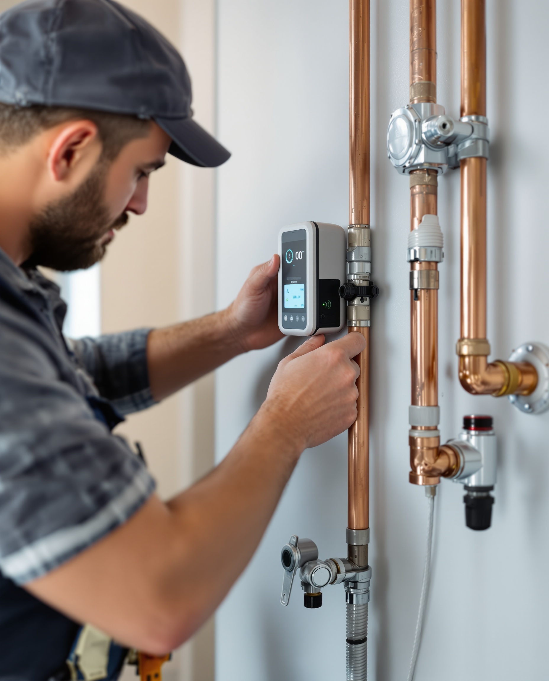 Licensed Plumber Installing Smart Water Monitor